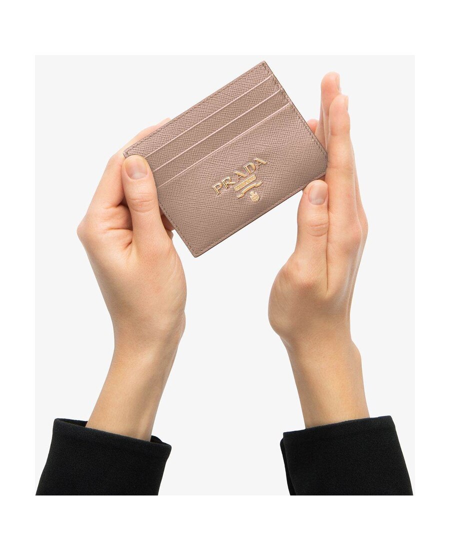Prada Saffiano Leather Card Holder In Nude