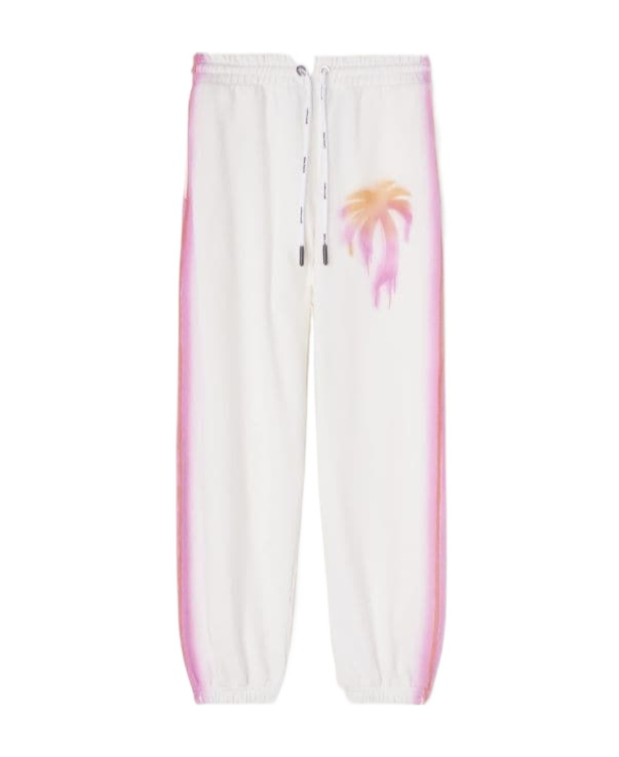 Palm Angels Sprayed Palm Cotton Track Pants In White