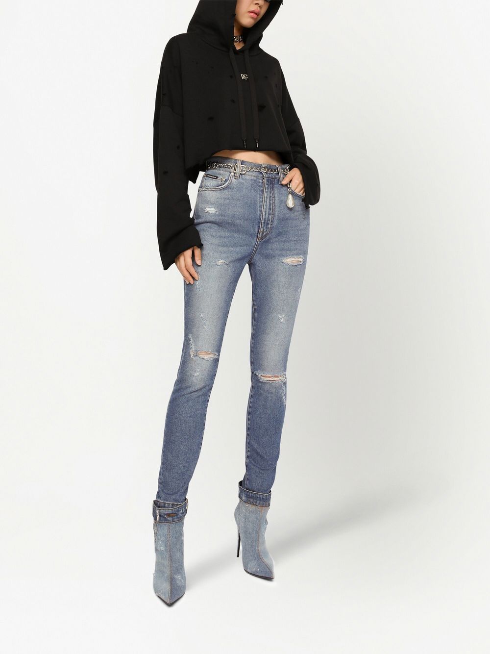 Dolce & Gabbana Grace Jeans With Ripped Details In Gray