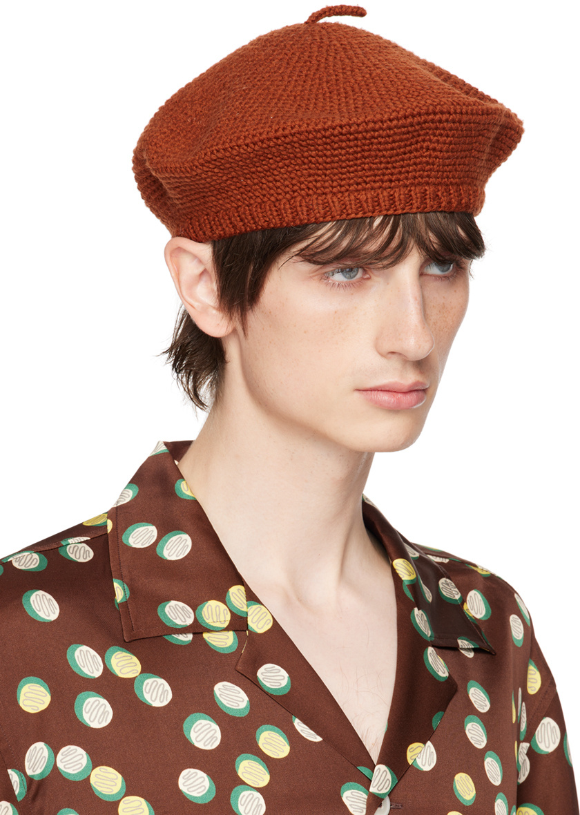 Bode Brown Crochet Beret In Red