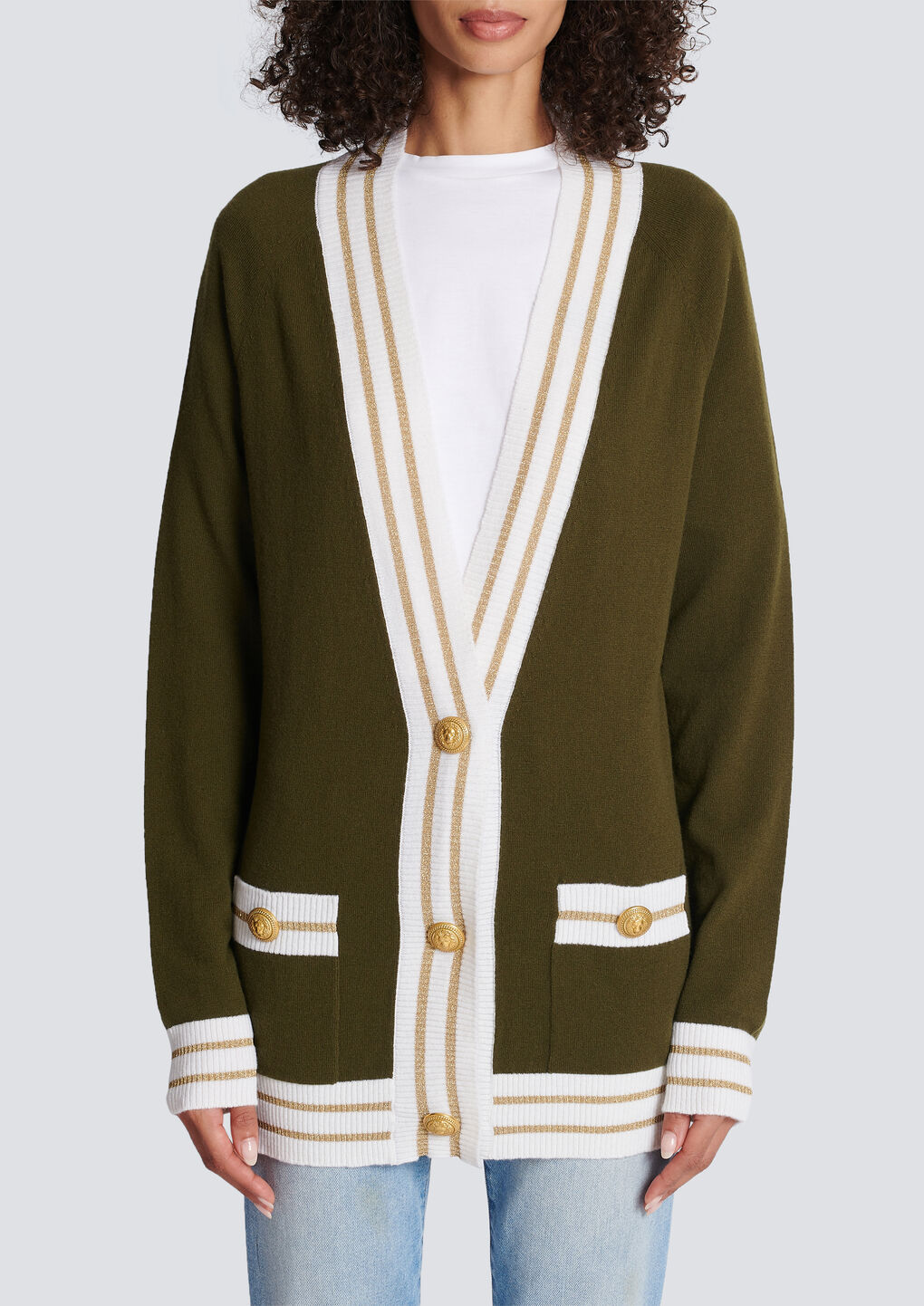 Balmain Button-front Knitted Cardigan In Brown