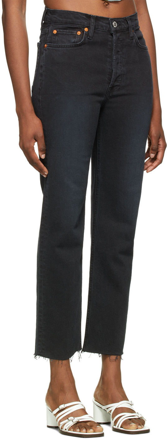 Re/done 70s High Rise Stove Pipe Straight-leg Jeans In Black