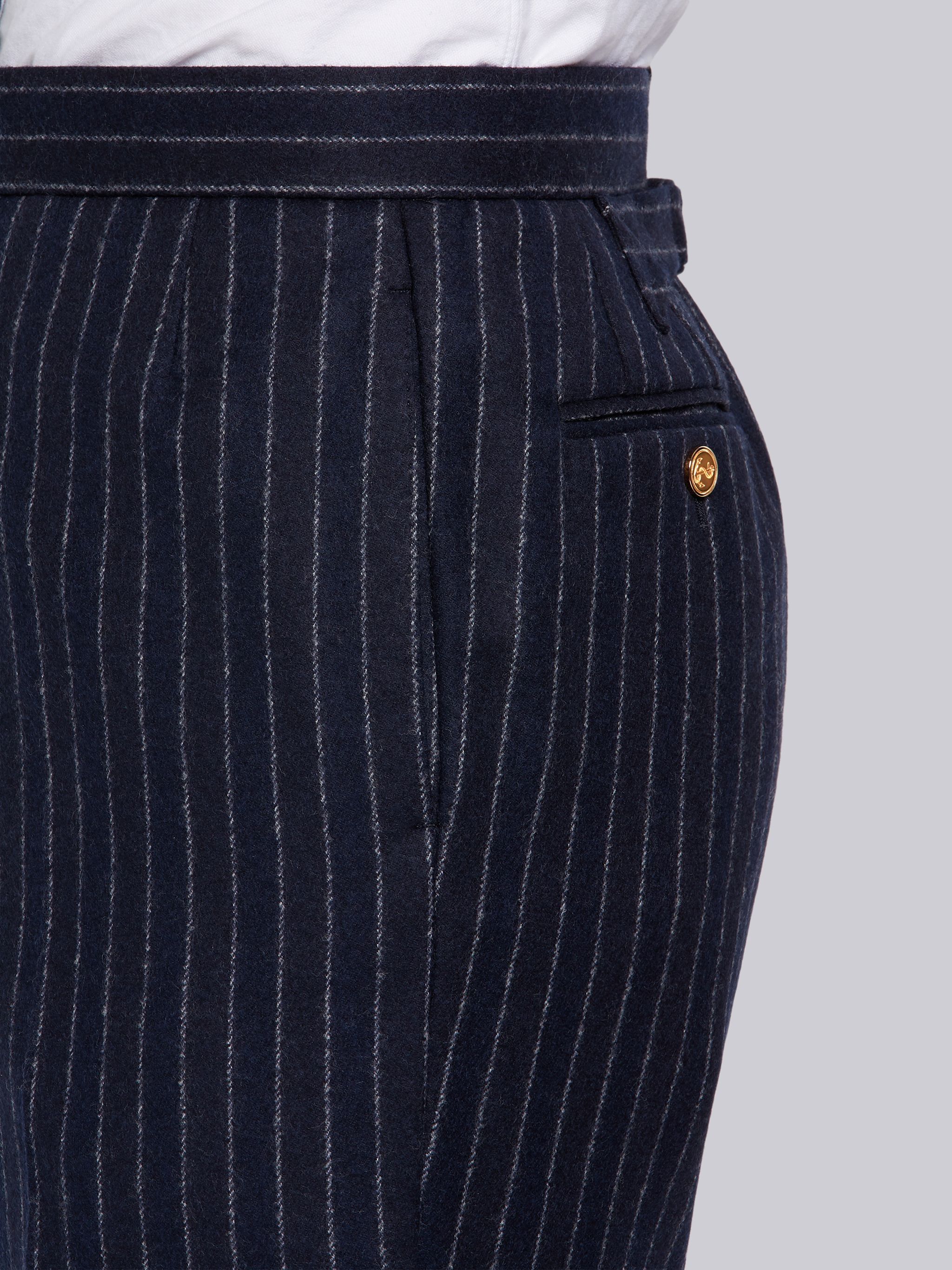 Thom Browne Ground Chalk-stripe Flannel Trousers In Navy Blue