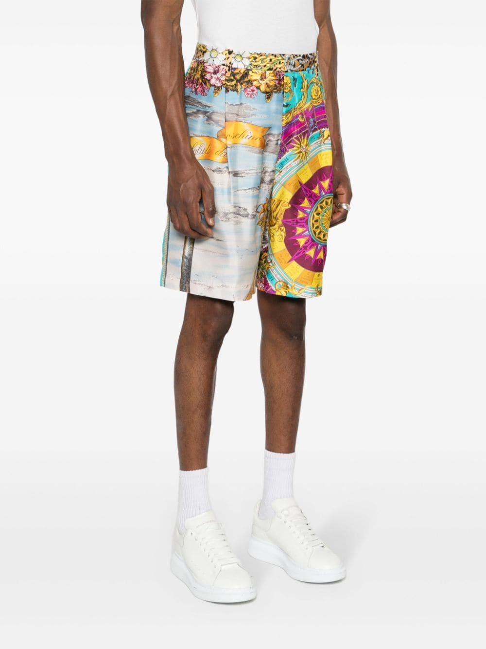 Moschino Graphic-print Silk Shorts In Multicolor