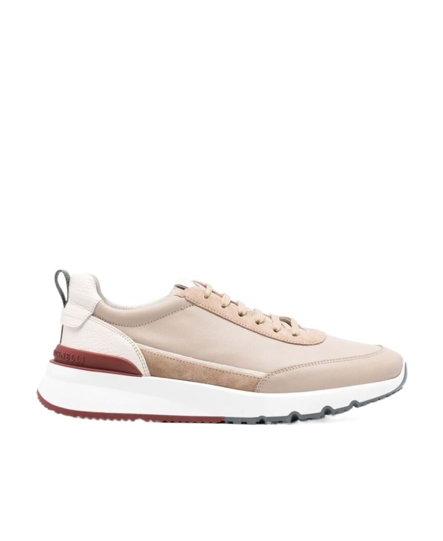Brunello Cucinelli Panelled Leather Sneakers In Nude