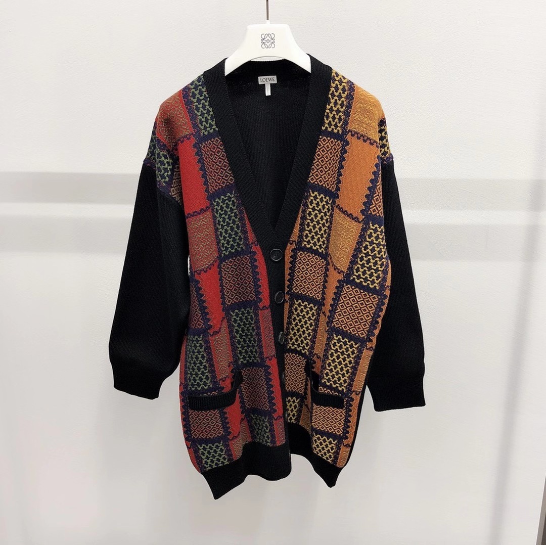 Loewe Oversized Check Patterned Cardigan In Black