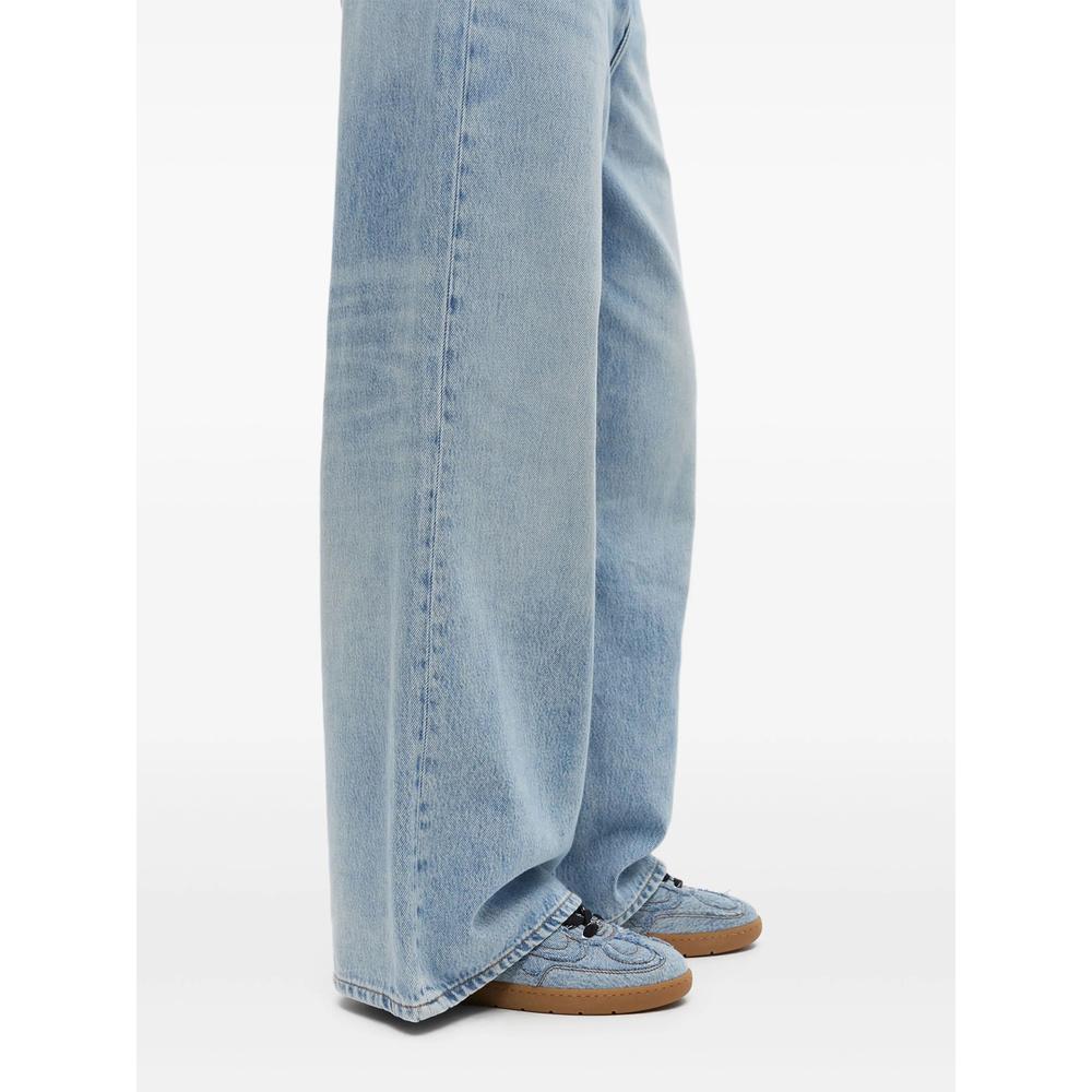 Ganni Low Top Denim Embroidered Sneakers Rubber Sole In Blue