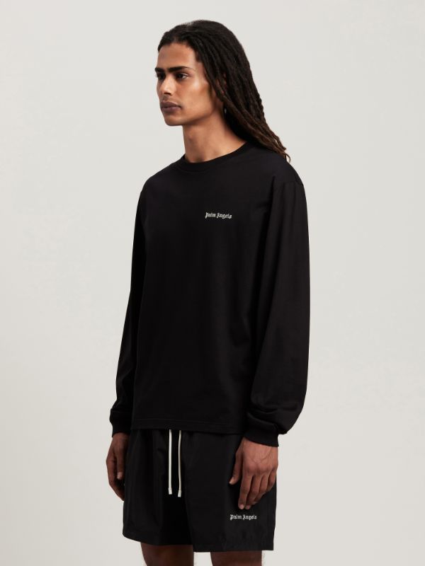 Palm Angels Cotton Oversize Crew Neck Sweatshirt In Black