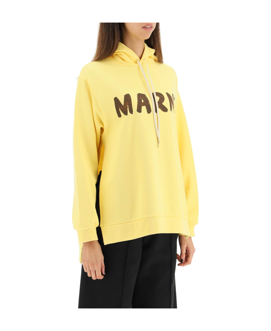 Marni Logo-print Cotton Hoodie In Yellow