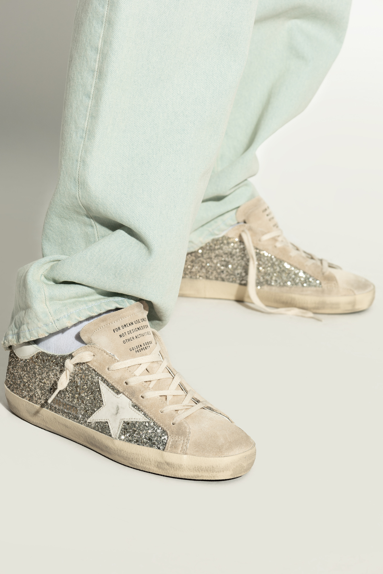 Golden Goose Super-star Classic With List Glitter Upper Suede Toe And Tongue Leather Star And Heel S In Nude