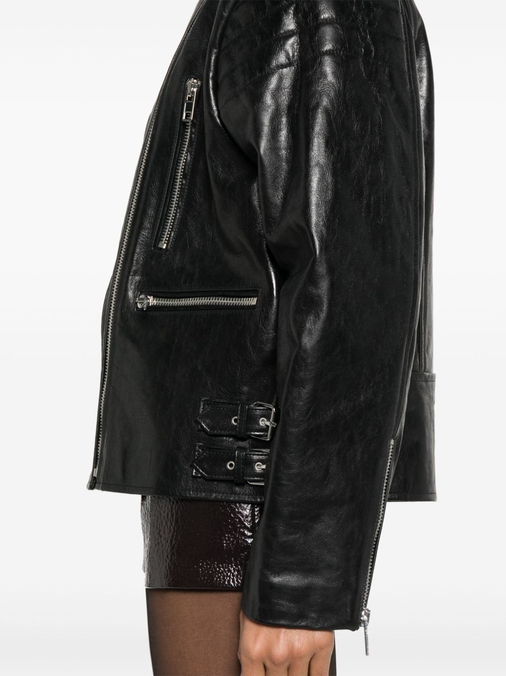 Twinset Twin-set Leather-like Biker Jacket In Black