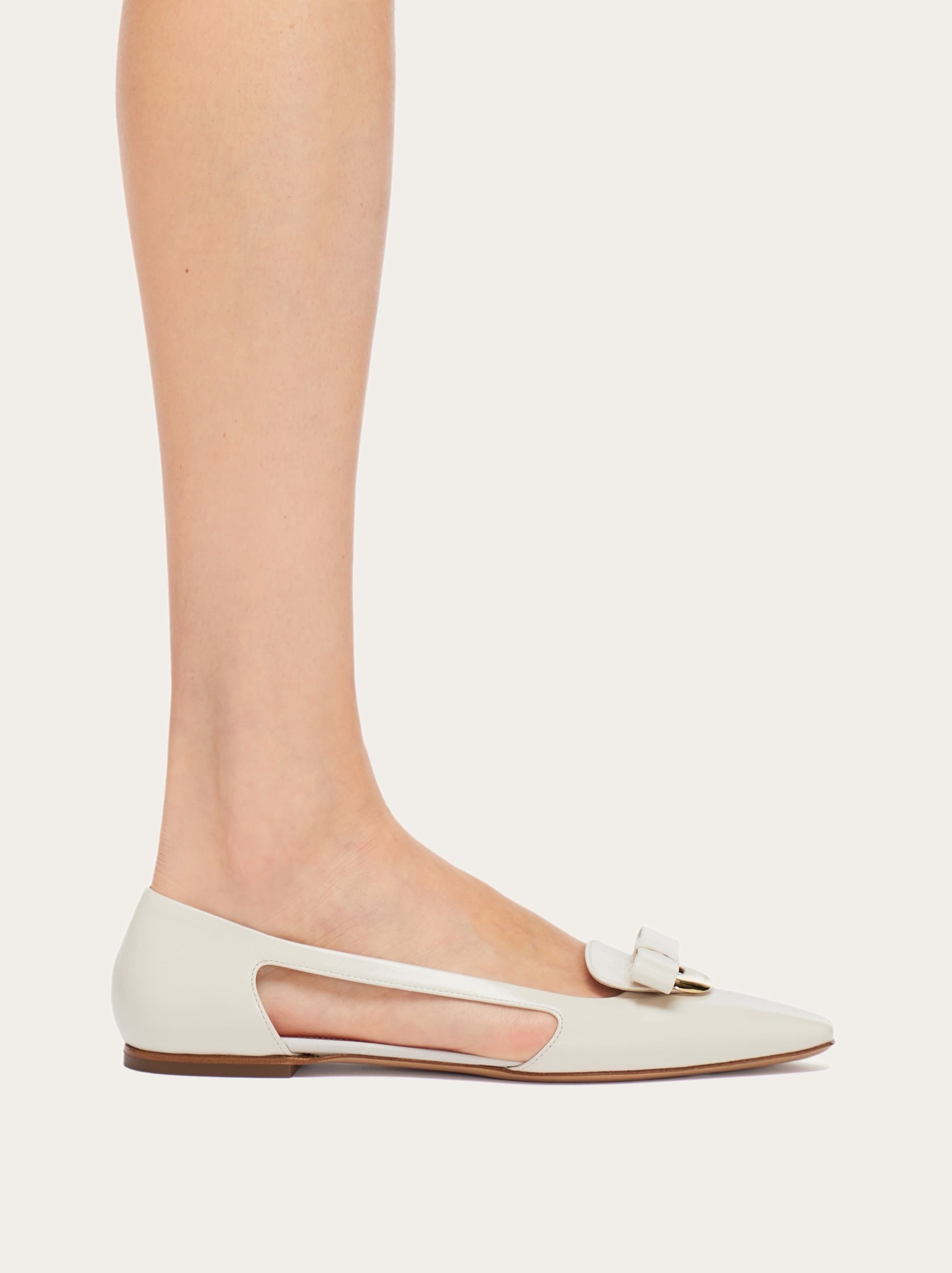 Ferragamo Terea Leather Flat In White