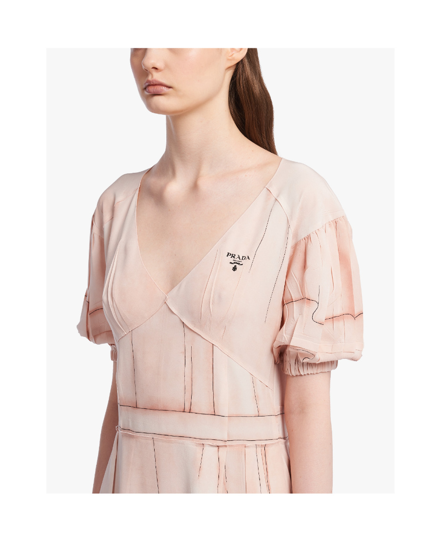 Prada Logo-print Crepe Dress In Nude Pink