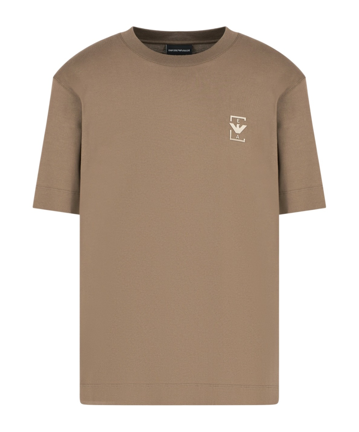 Emporio Armani Jersey T-shirt With Rubberised Logo Print In Brown