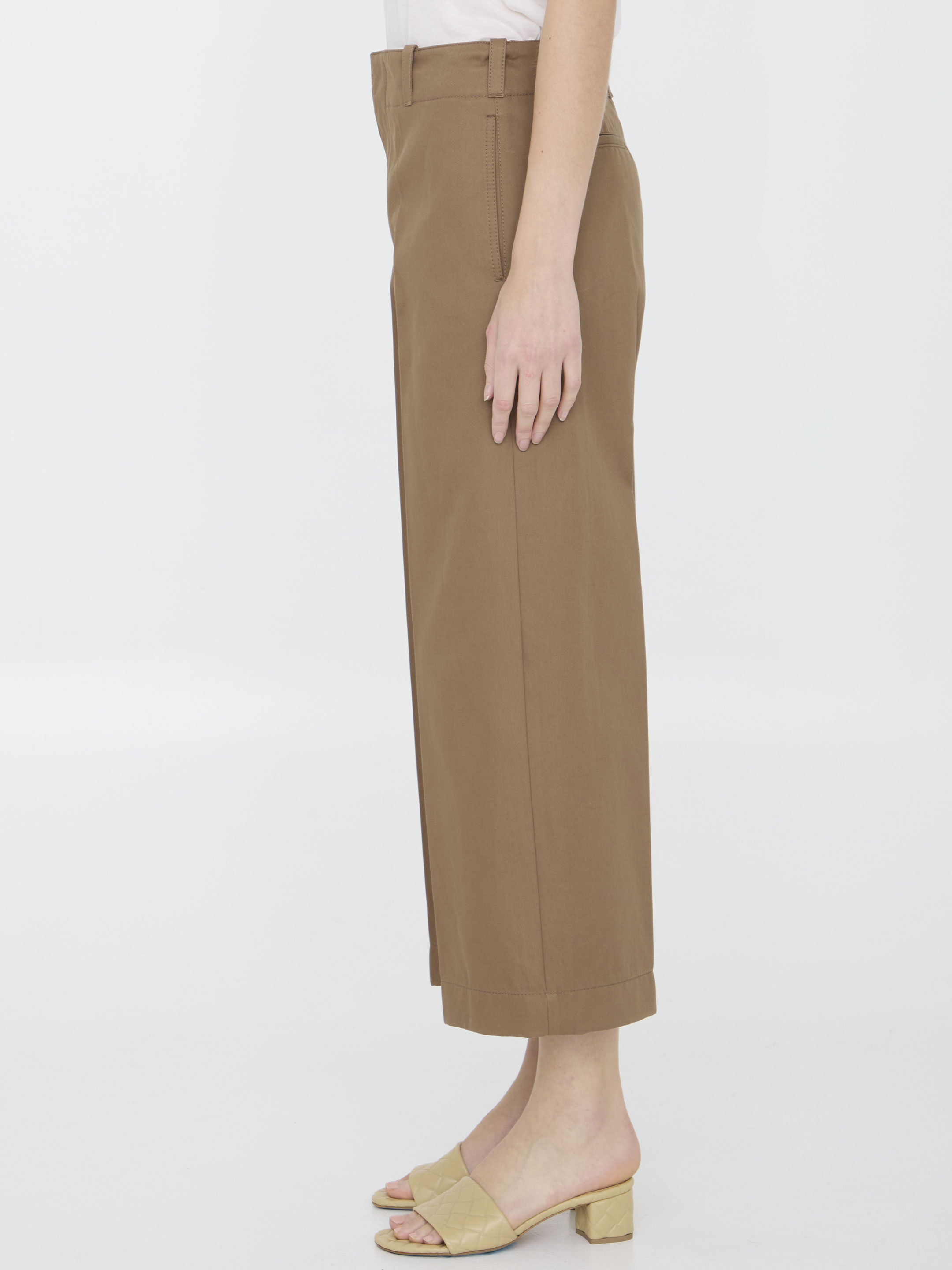 Shop Bottega Veneta Cotton Twill Cropped Trousers In Brown