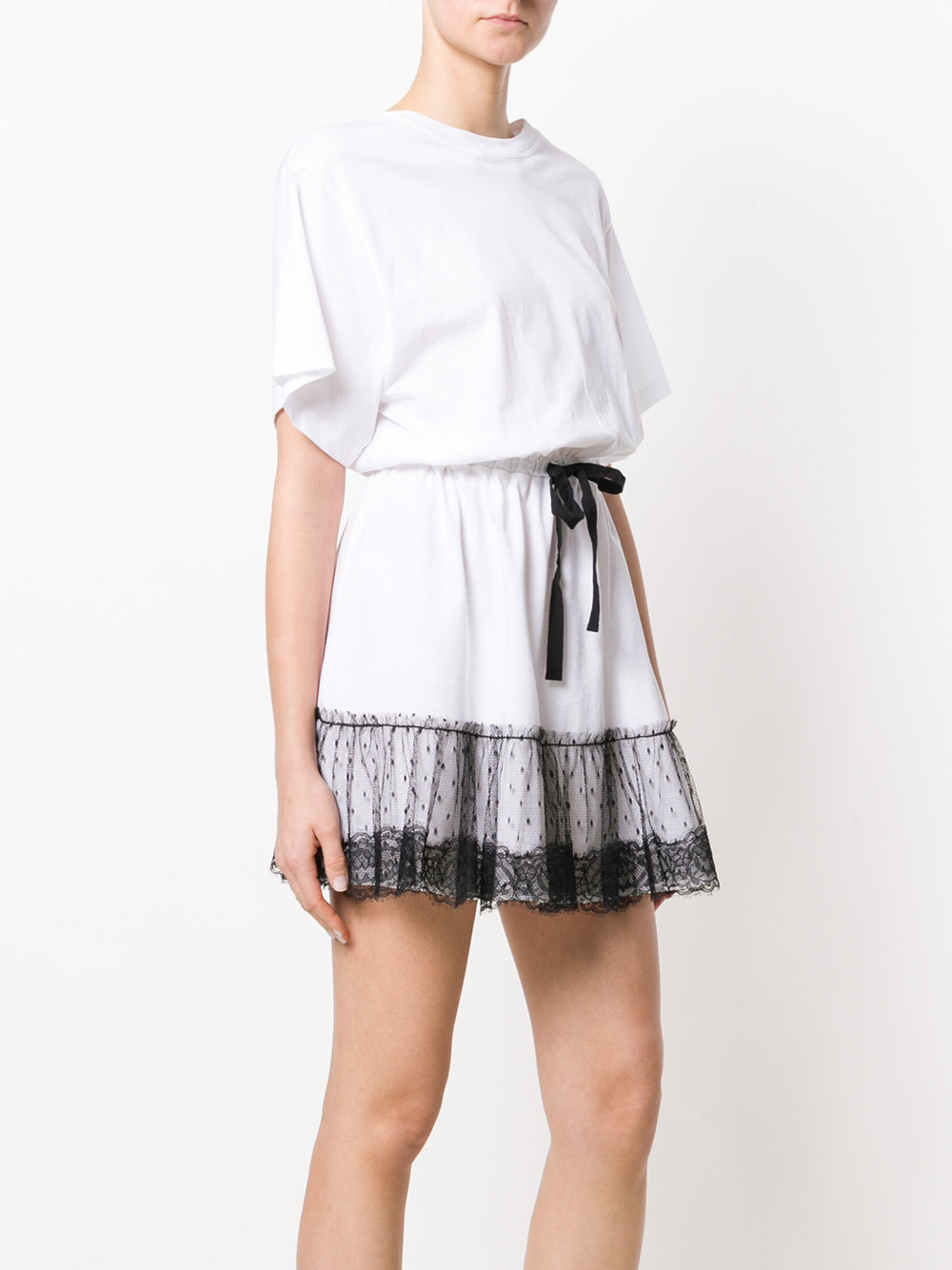 Red Valentino Lace Waist Umbrella Pendulum T-shirt Dress In White