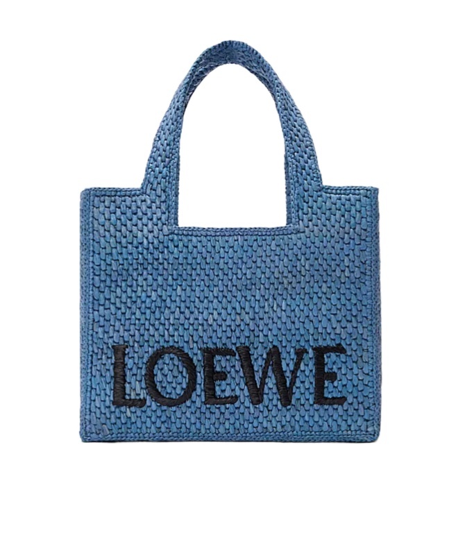 Loewe Small Font Woven-raffia Tote Bag In Light Blue