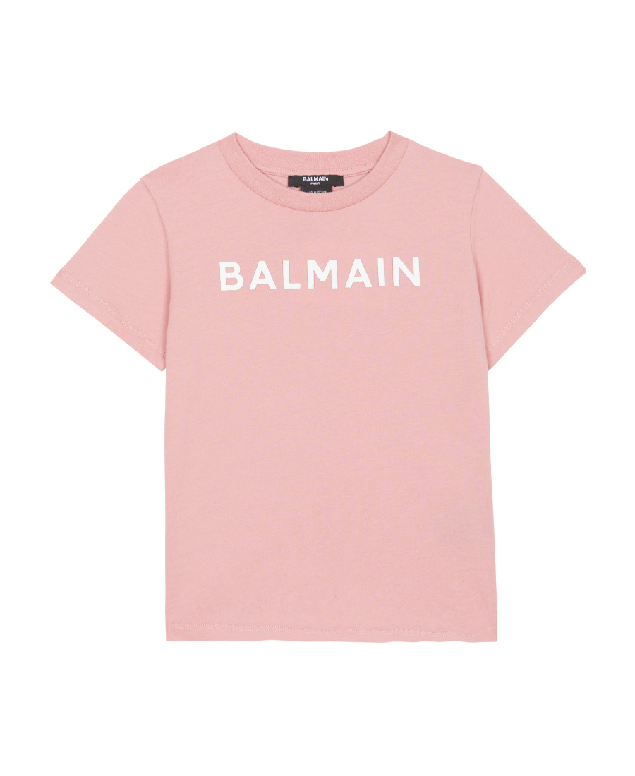 Balmain Flocked Logo-print T-shirt In Pink