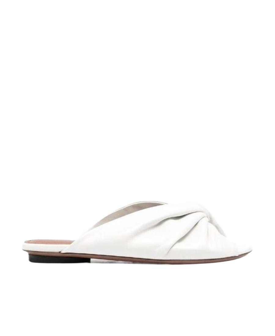 L'autre Chose Cracklet Effect Leather Sandals In White