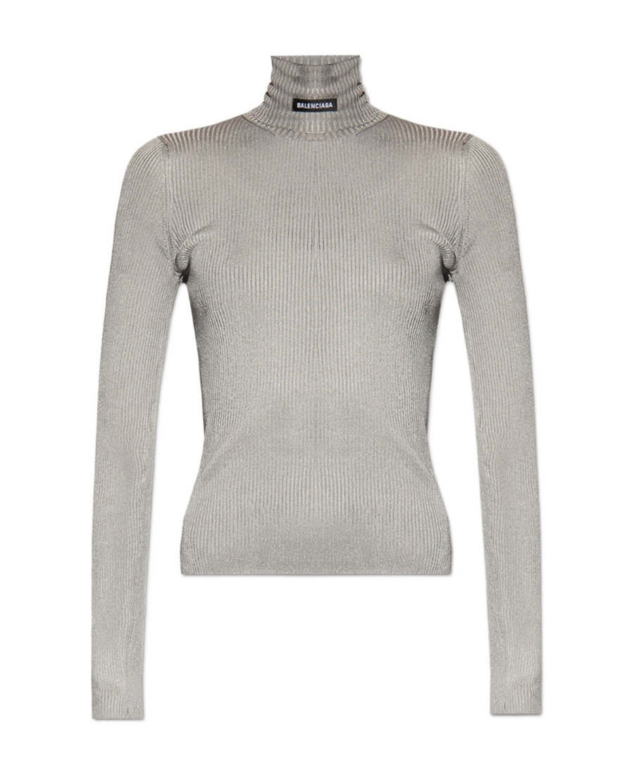 Balenciaga Logo Ribbed Knit Jumper In Gray