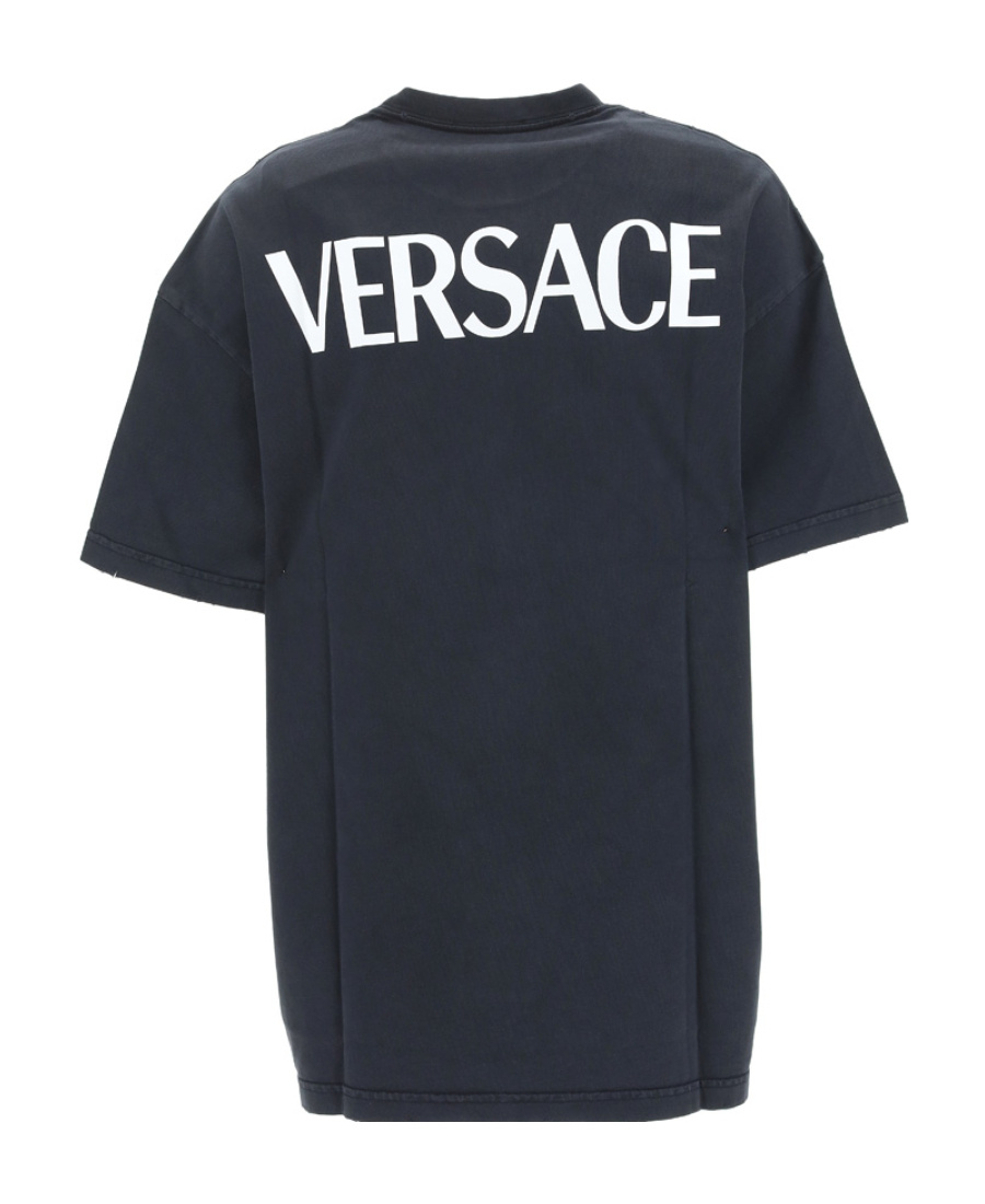 Versace Punkish Logo Print Cotton T-shirt In Black