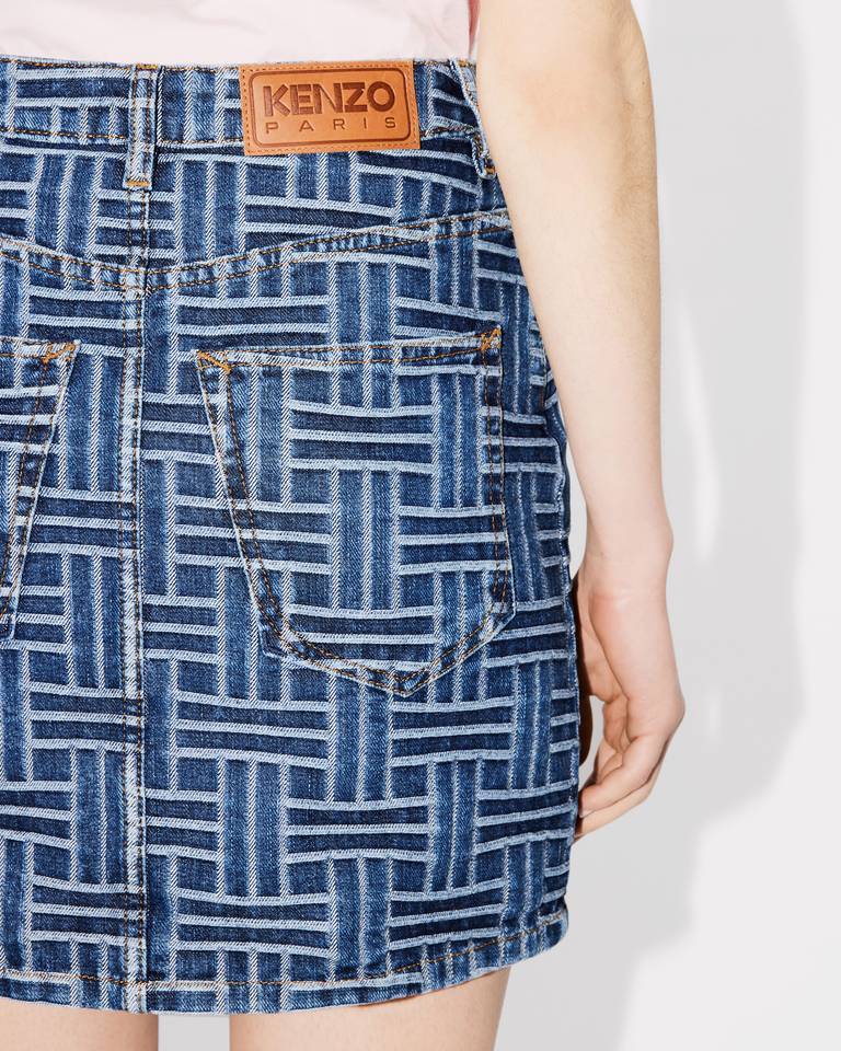 Kenzo Japanese Weave Denim Mini Skirt In Blue