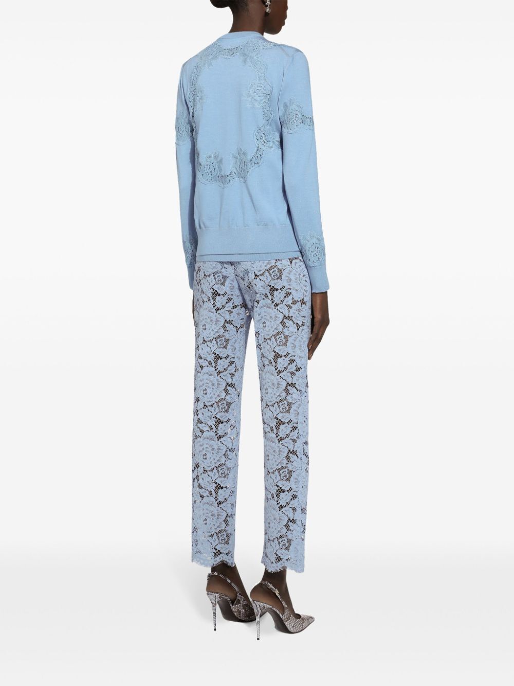Dolce & Gabbana Light Blue Embroidered Lace Trousers In Blue