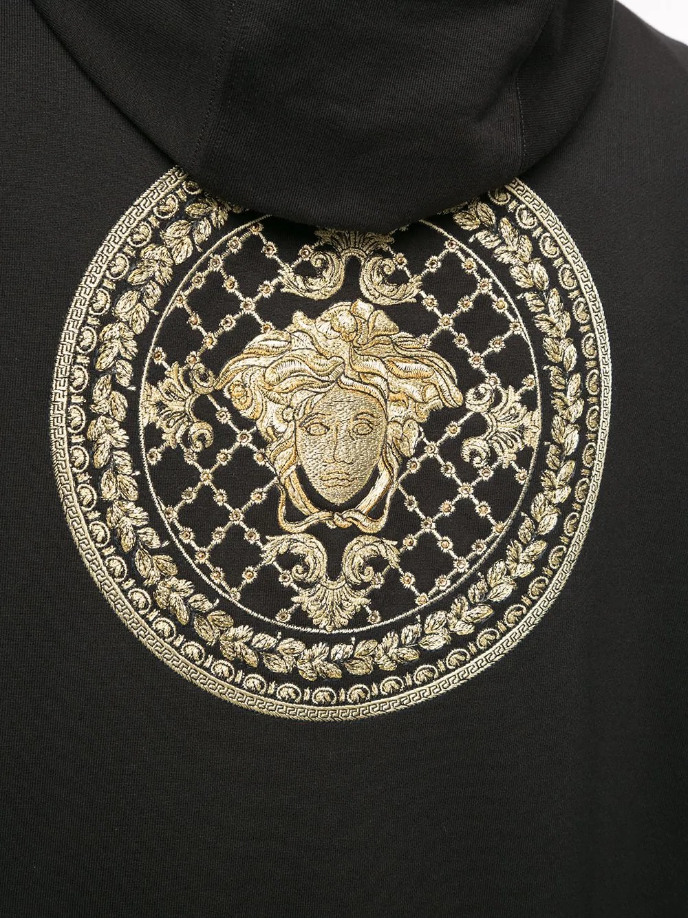 Versace Embroidered Medusa Zip-up Hoodie In Black