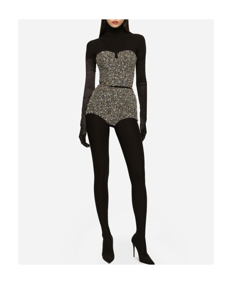 Dolce & Gabbana Crystal-embellished Bustier In Gray