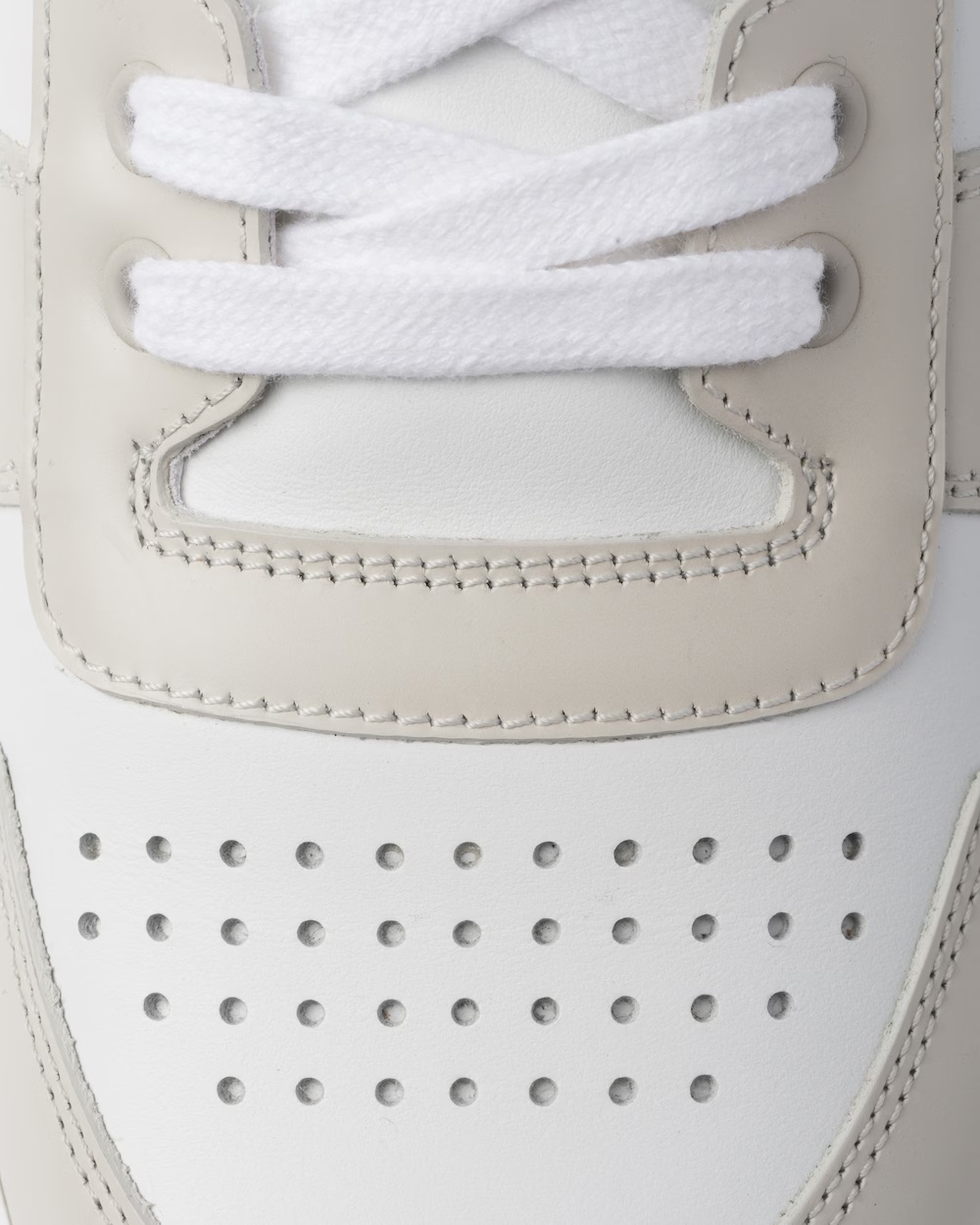Prada Downtown Logo-plaque Perforated Leather Low-top Trainers In White