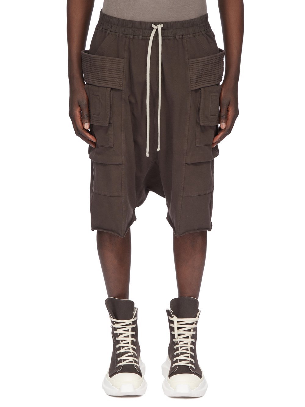 Rick Owens Drkshdw Creatch Straight-leg Brushed Cotton-jersey Drawstring Cargo Shorts In Multi
