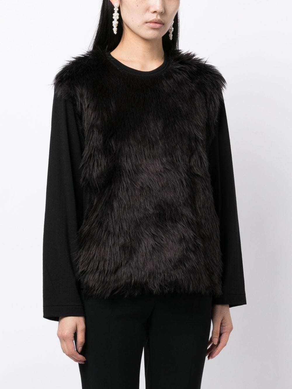 Shop Comme Des Garçons T-shirt With Round Neck And Long Sleeves In Black