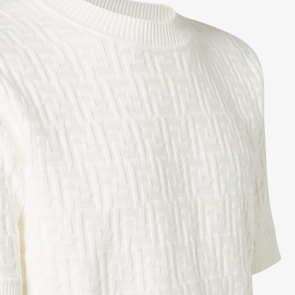 Fendi Men White Crewneck T-shirt With All-over Ff Logo Embroidery In Cotton Man In White