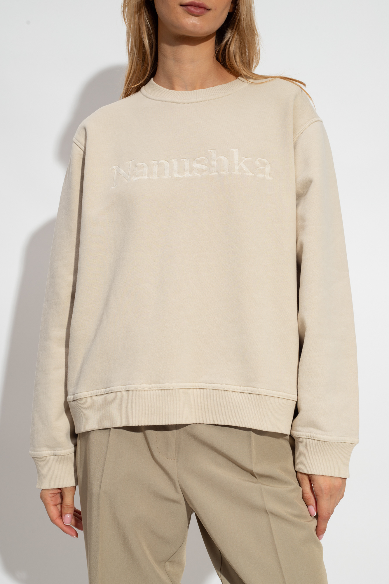 Nanushka Mart Cotton Logo-embroidered Sweatshirt In Nude