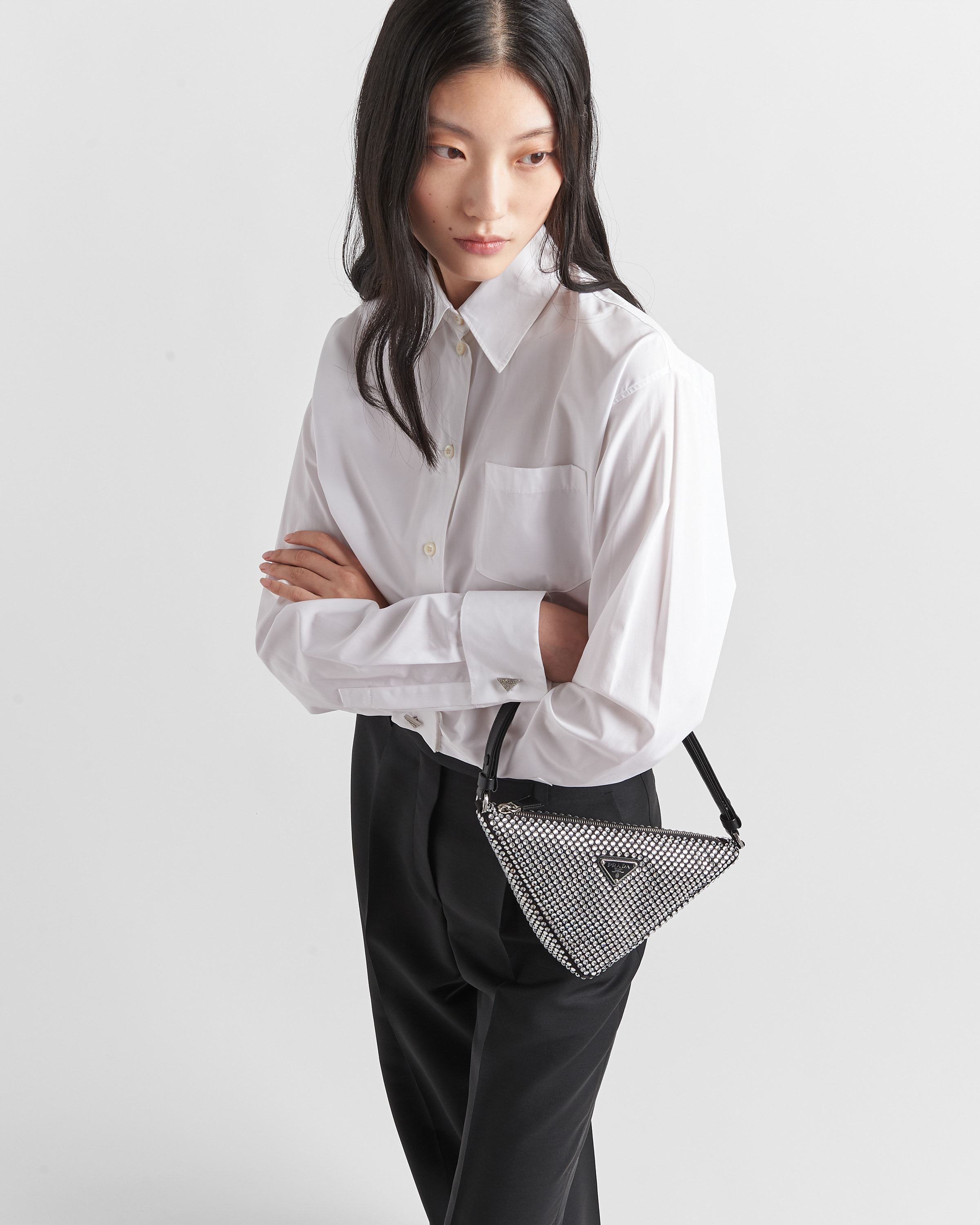 Prada Embroidered-logo Cropped Shirt In White