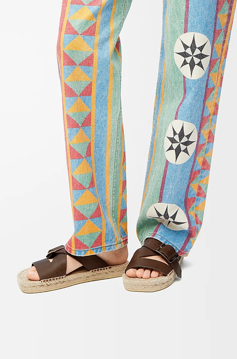 Loewe Petal Leather Crisscross Buckle Espadrille Sandals