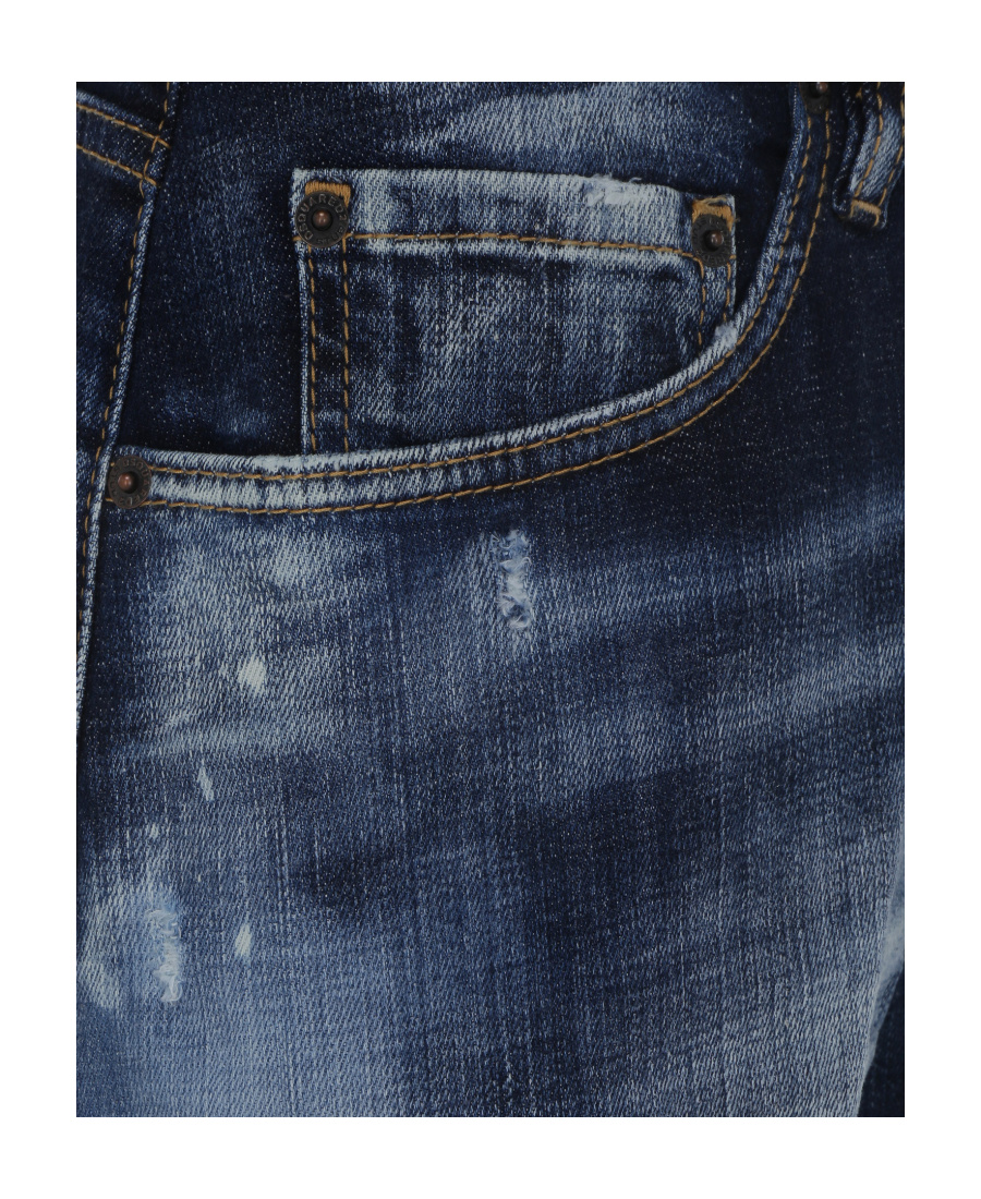 Dsquared2 Paint-splatter Wide-cut Denim-shorts In Blue