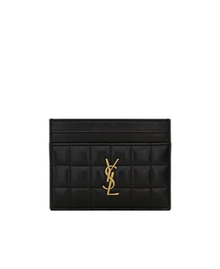 Saint Laurent Logo-plaque Quilted Card Holder In Black