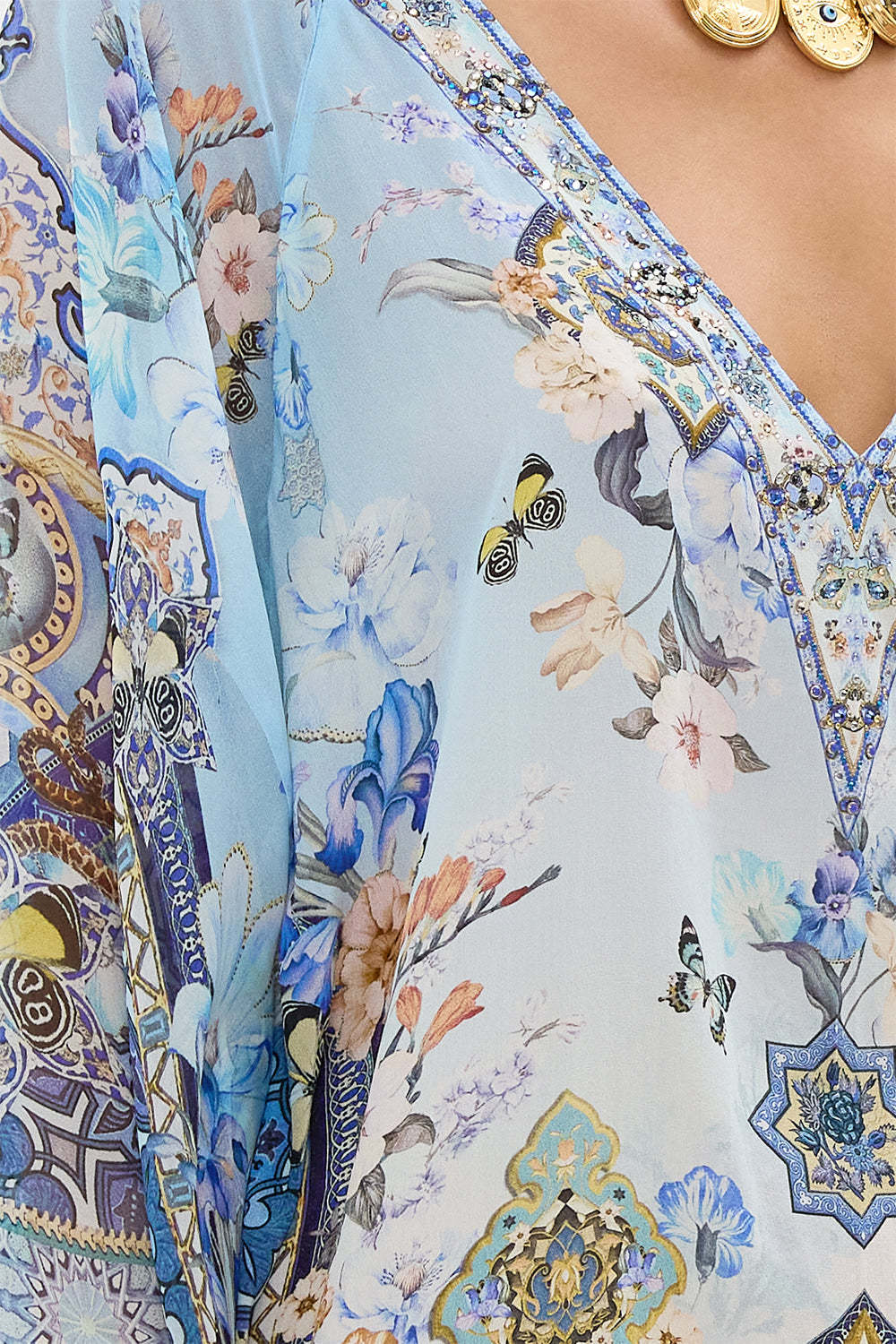 Camilla Raglan Sleeve Flared Kaftan Al Manial Palace Memoirs In Blue