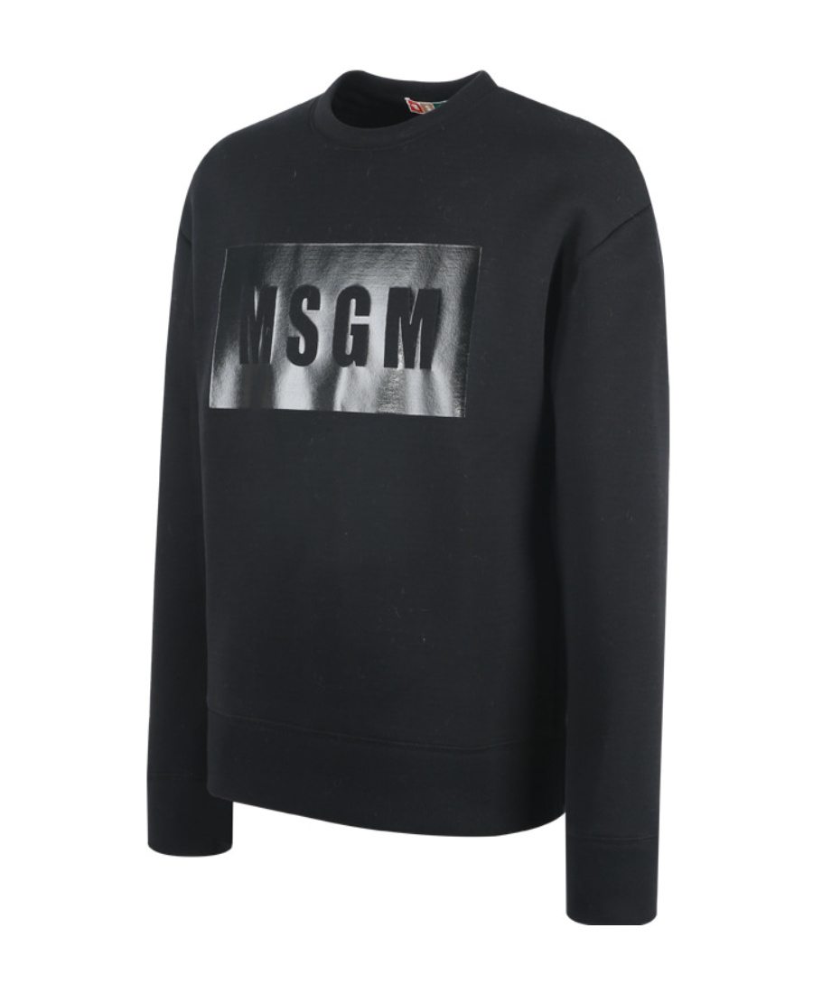 Msgm Logo Print Round-head Hoodie In Black