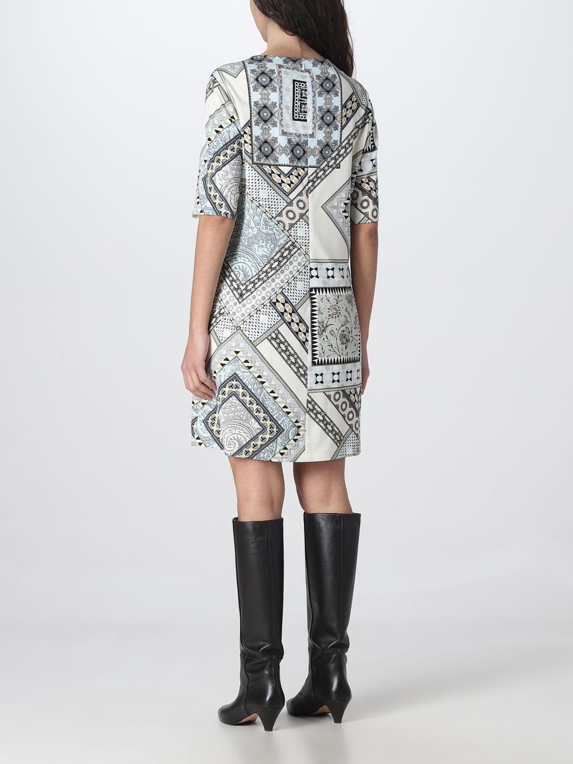Etro Geometric Pattern Knee-length Dress With Short Sleeves In Multicolor