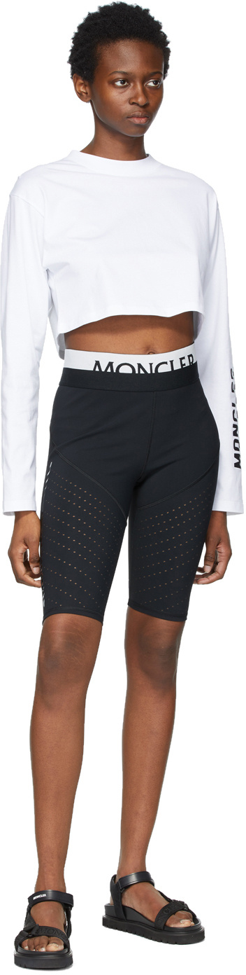 Moncler Logo Waistband Perforated Cycling Shorts In Black
