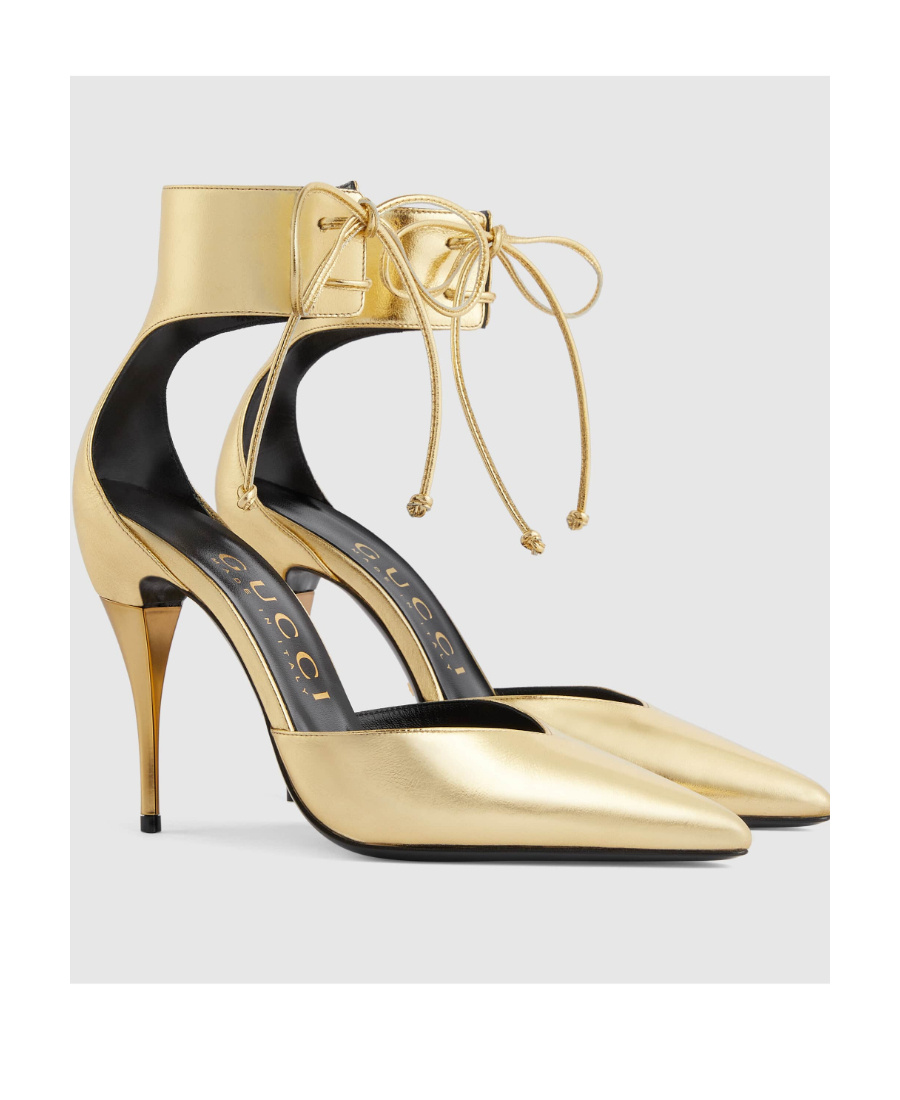 Gucci Ankle-cuff Metallic Leather Pumps In Nude