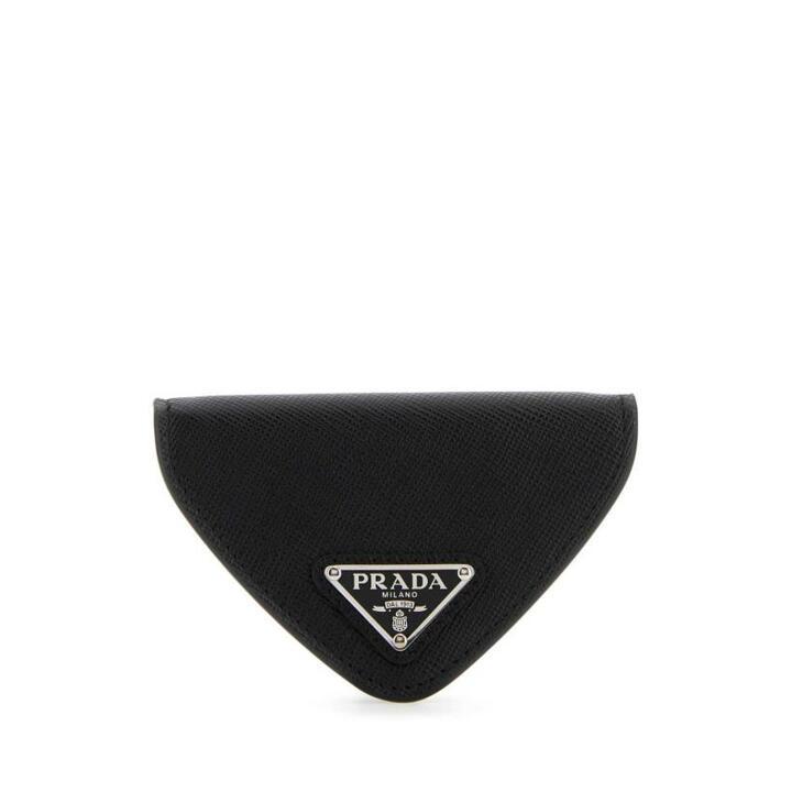 Prada Triangular Textured Leather Coin Purse In Black