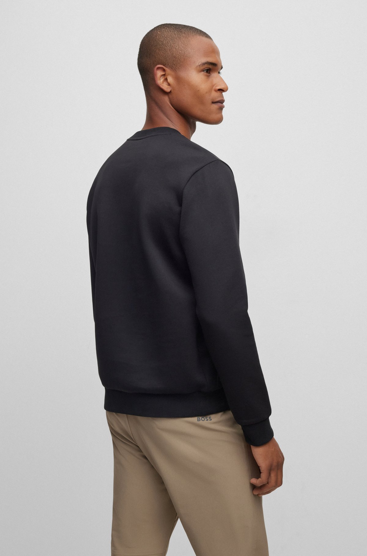 Hugo Boss Cotton-blend Sweatshirt With Graphic Logo Stripe In Black