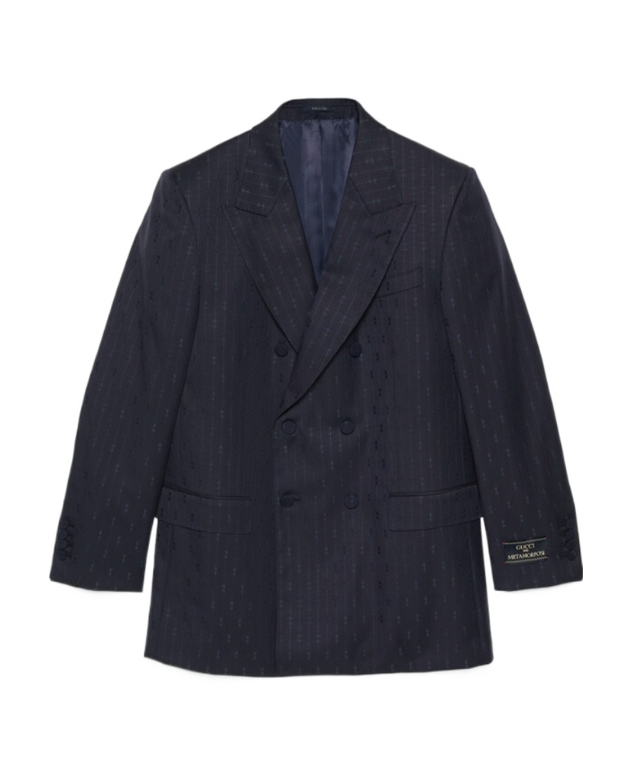 Gucci Horsebit Striped Wool Jacket In Blue
