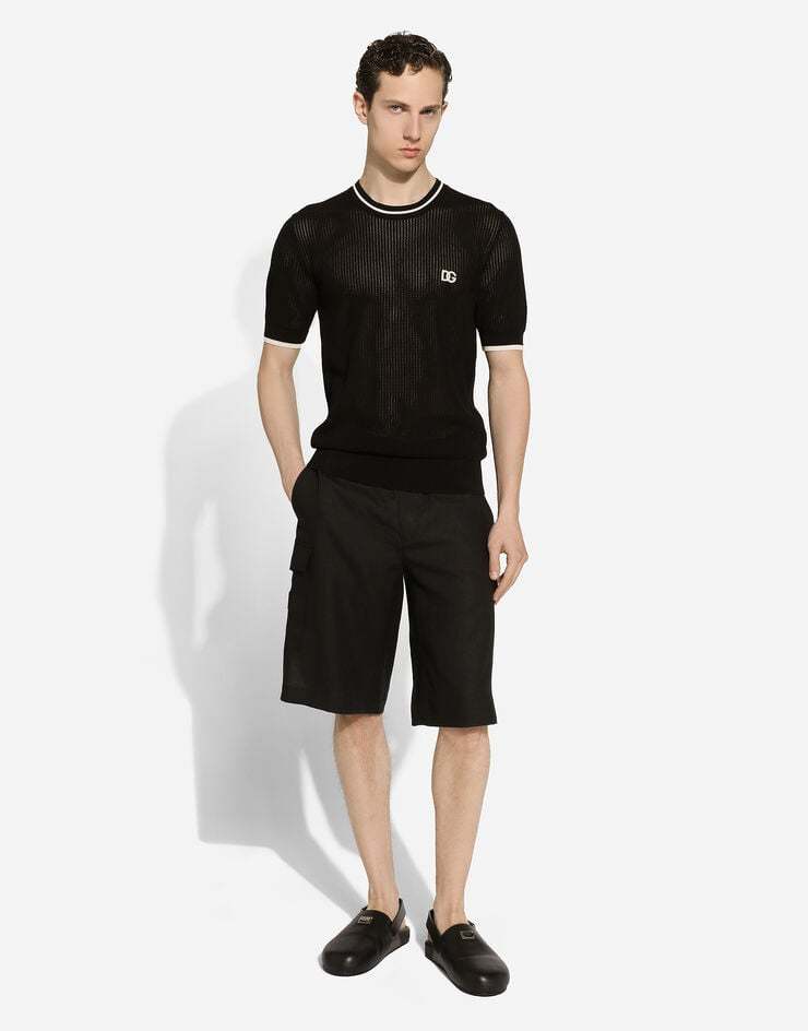 Dolce & Gabbana Black Bermuda Shorts With Pockets In Linen Man In Black