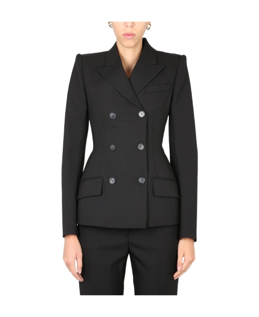 Sportmax Black Slim Double-breasted Jacket Wth Rhinestone Detail In Stretch Polyamide Woman In Black