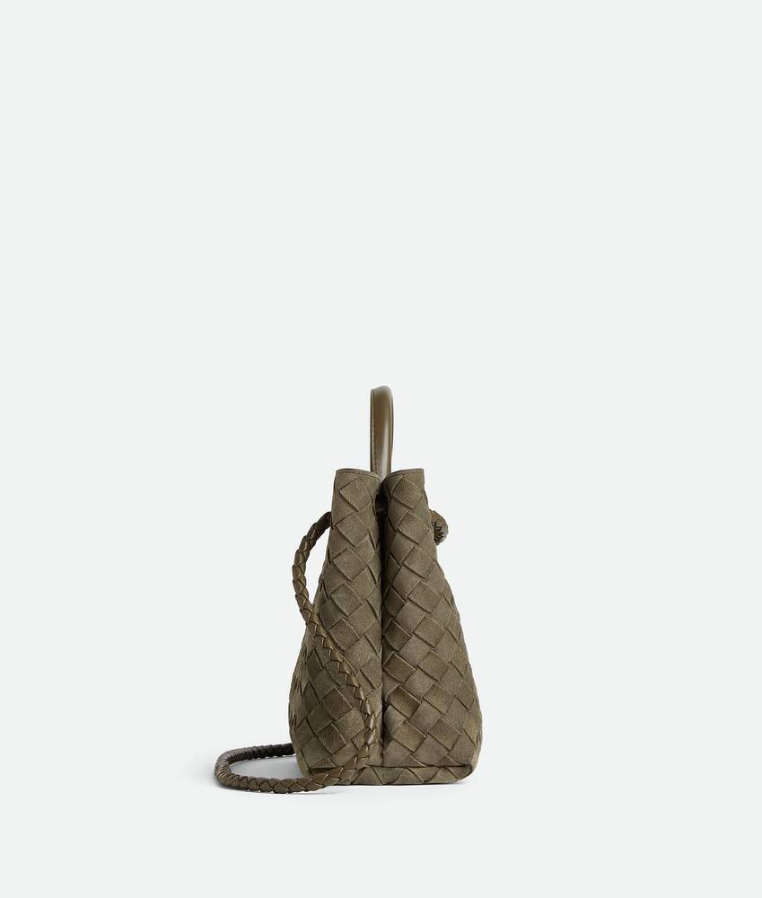 Bottega Veneta Andiamo Intrecciato Small Suede Tote Bag In Green