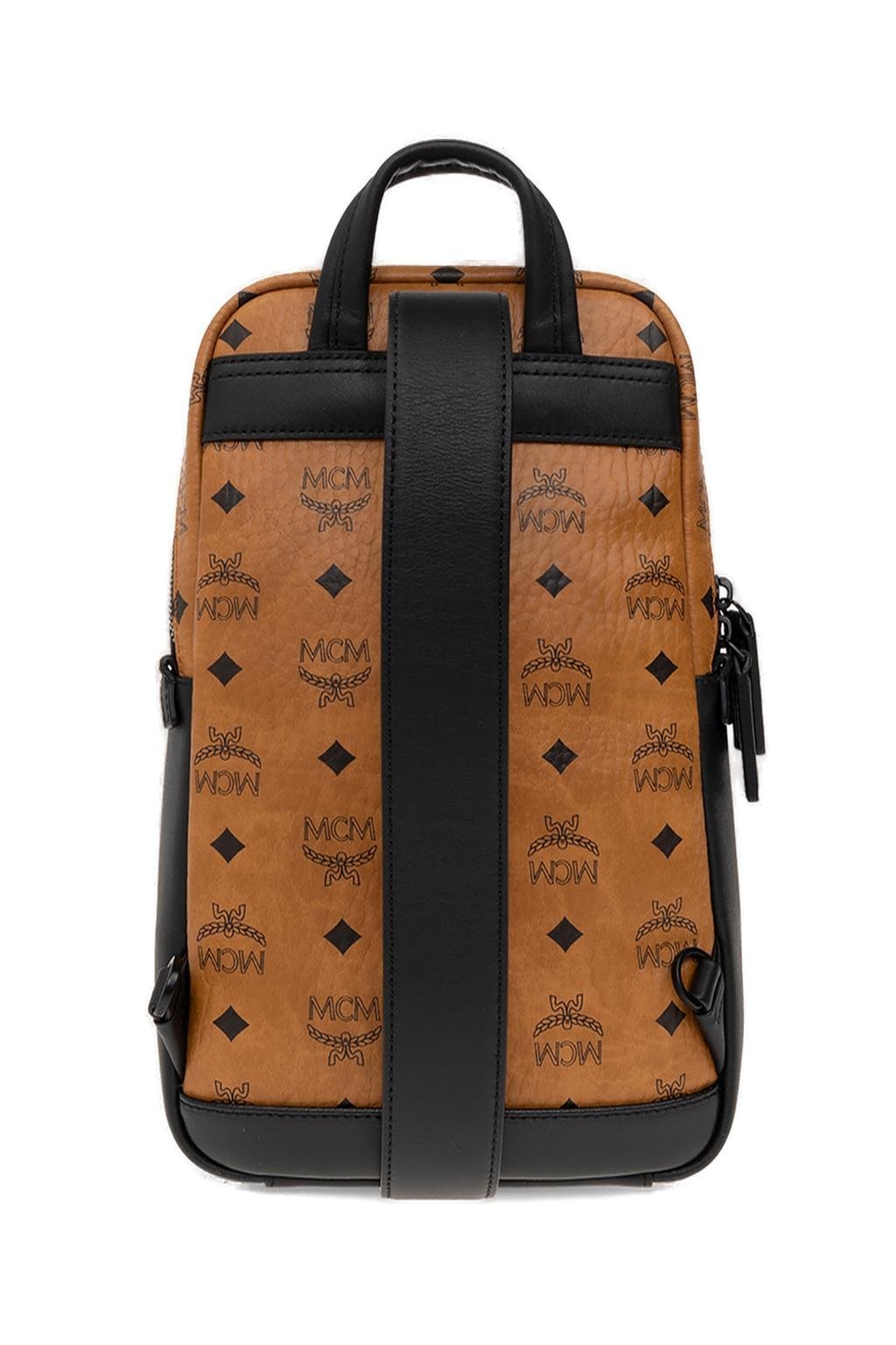 Mcm Printed Zipper Backpack In Brown